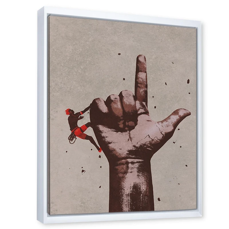 Designart Finger Pointing Up Sign With Climber FLOAT FRAME WALL ART
