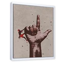 Designart Finger Pointing Up Sign With Climber FLOAT FRAME WALL ART