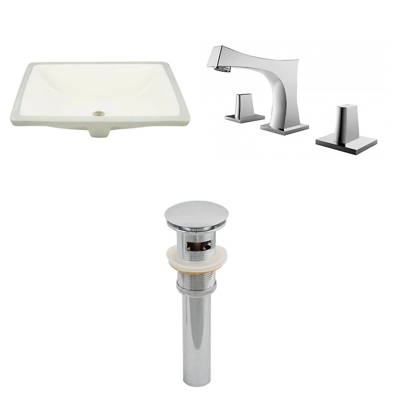 American Imaginations 20.75-in. W Rectangle Bathroom Undermount Sink Set In Biscuit - Chrome Hardware - Overflow Drain Incl. AI-27014