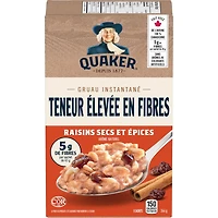 Quaker Gruau instantané Teneur élevée en fibres Raisins secs et épices 344 g.