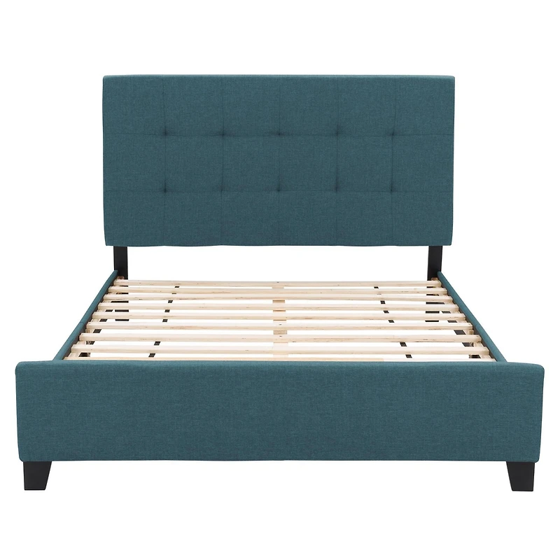 CorLiving Ellery Fabric Upholstered Adult Queen Bed Frame with Slats and Tufted Headboard - No Box Spring Required