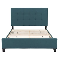 CorLiving Ellery Fabric Upholstered Adult Queen Bed Frame with Slats and Tufted Headboard - No Box Spring Required