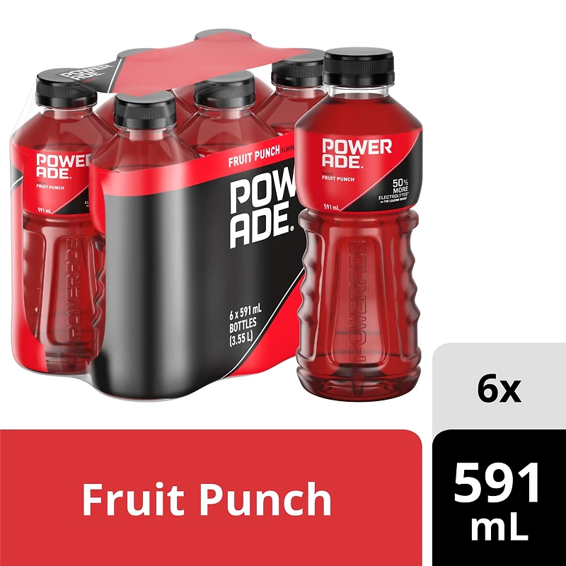 POWERADE Fruit Punch 591mL Bottles, 6 Pack, 6 x 591 mL
