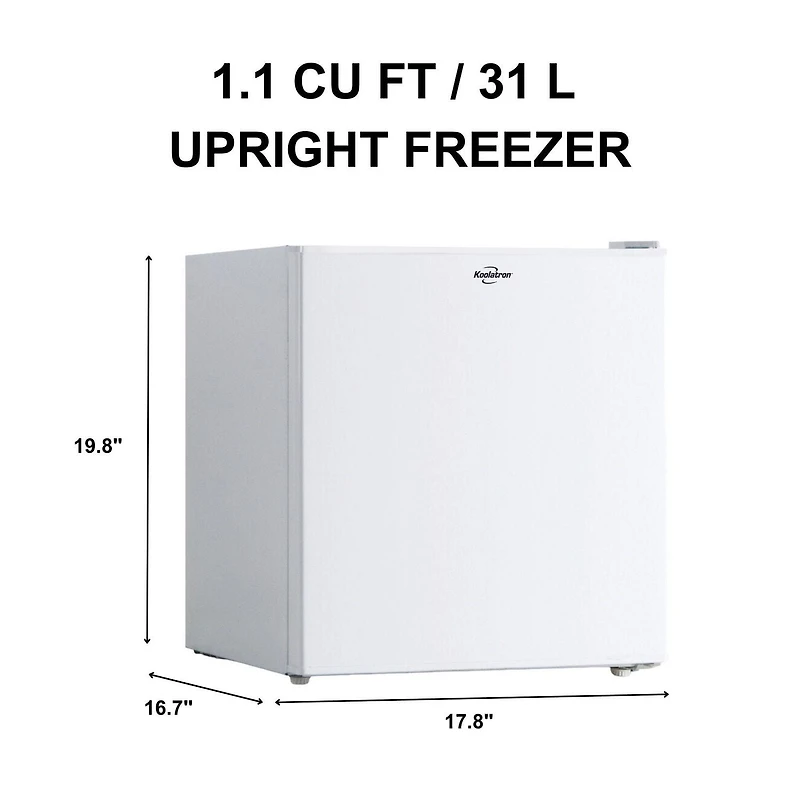 Koolatron 1.7 Cu Ft Compressor Compact Fridge with Freezer, 47L, White, Energy Efficient Cooling for Small Spaces