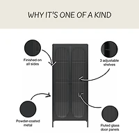 Mr. Kate Luna Tall 2-Door Accent Cabinet with Fluted Glass, Black