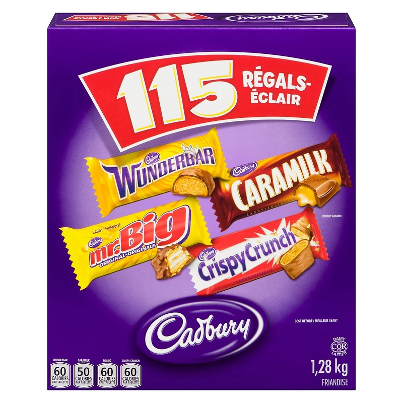 Cadbury, Assorted Chocolatey Candy Bars, Caramilk, Mr. Big, Crispy Crunch, and Wunderbar, Halloween Treats, Halloween Candy, Halloween Chocolatey Candy, 1.28 kg