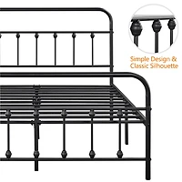 Fullfurnique Metal Platform Bed with High Headboard and Footboard, Queen, Black