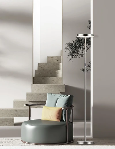 Lampadaire Francine - 30W - Nickel Satiné - Diffuseur Acrylique Blanc
