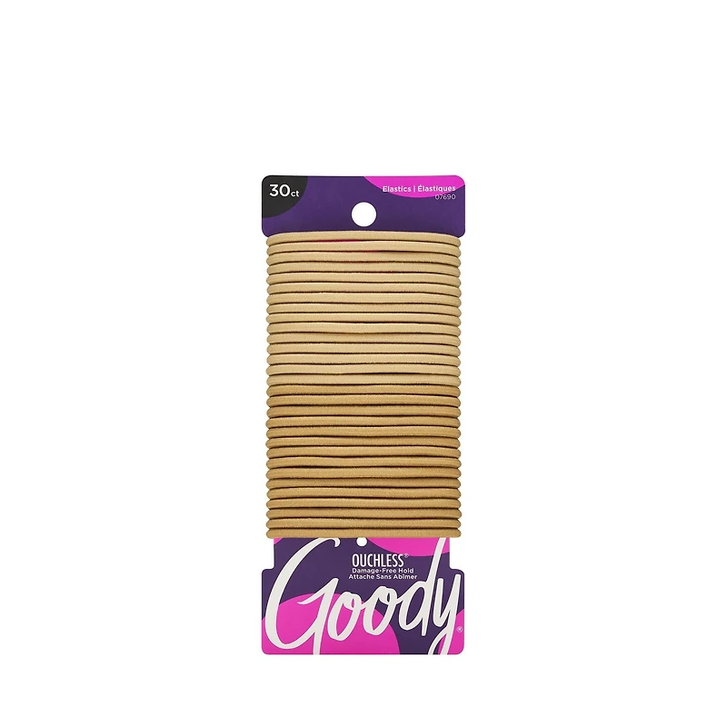 Goody Ouchless Blonde Hair Elastics - No Metal - Gentle Hair Ties - 30 Ct, Goody Elastics.