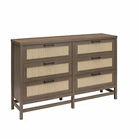 Commode 6 tiroirs Lennon d’Ameriwood Home, brun moyen et faux rotin