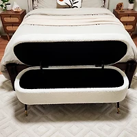 Heavenly Collection | Storage Bench - Modern Bouclé Ottoman with Hidden Storage & Gold Metal Legs