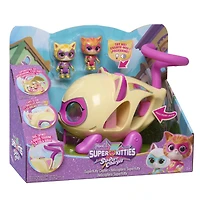 Disney Junior SuperKitties Lights and Sounds SuperKitty Copter, 3 Pieces, Poseable Figures, Ages 3+, DISNEY SK KITTY- COPTER