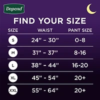 Sous-vêtements d’incontinence et fuites urinaires post-partum pour femmes adultes Depend Night Defense pour femmes, jetables, de nuit, grande taille, roses, 14 unités
