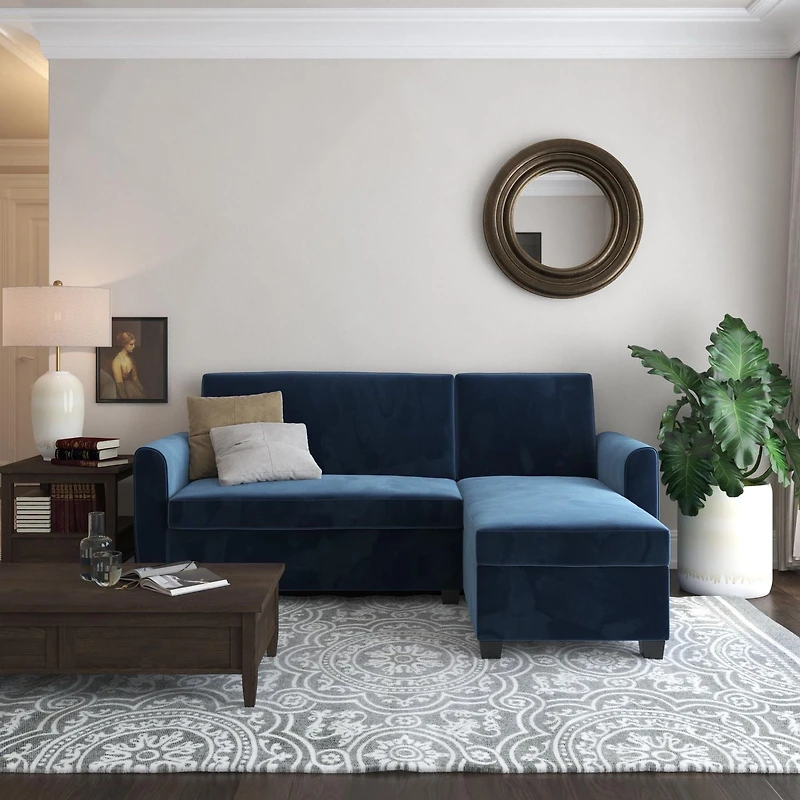 Noah Sectional Sofa Bed with Storage, Twin, Green Velvet