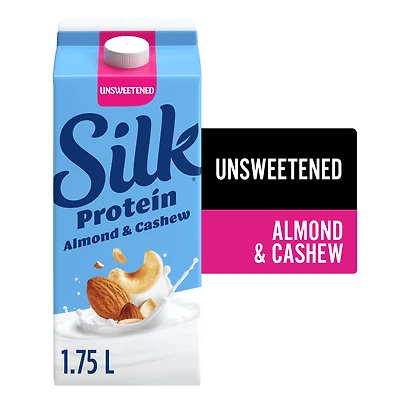 Silk Protéine Alternative de Lait d'Amande & de Cajou, Non Sucré, Sans Produits Laitiers de Protéine