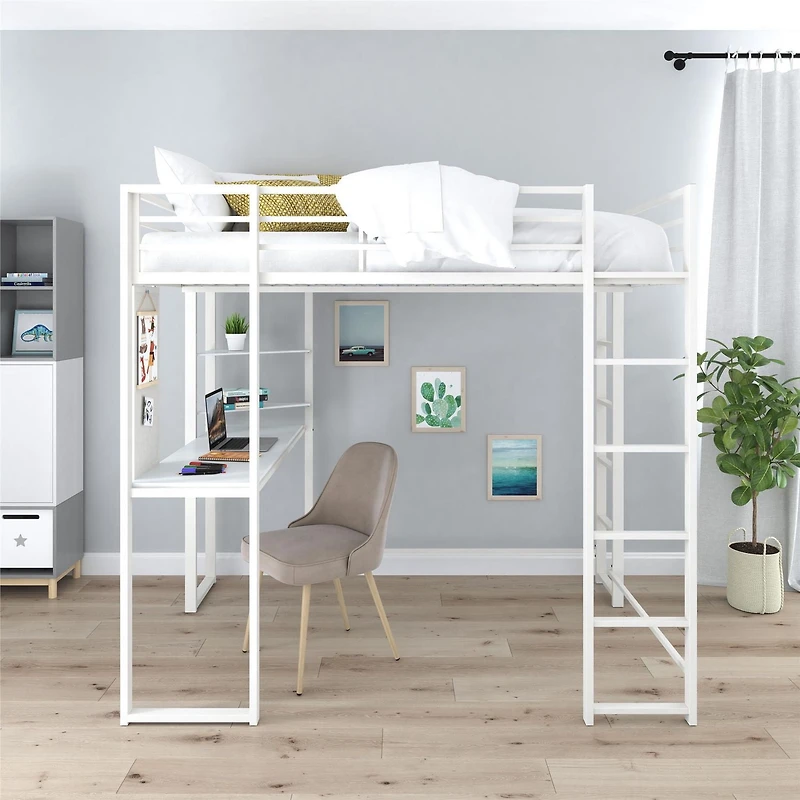 DHP Abode Full Size Metal Loft Bed, Off White