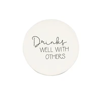 Ensemble de quatre dessous de verre en porcelaine Linden avec fini blanc dictons divers 9,8 cm de diamètre