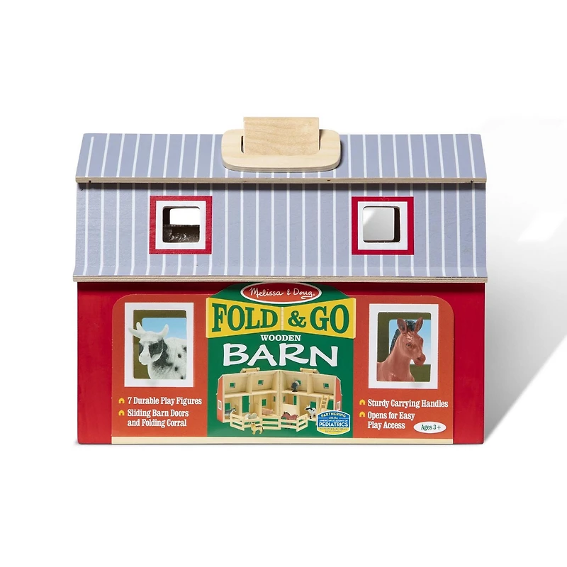 Melissa & Doug Fold and Go Wooden Barn With 7 Animal Play Figures