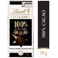 Chocolat noir Lindt EXCELLENCE à 100 % de cacao – Barre (50 g) Contient du cacao pur à 100 %.