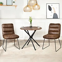 Ensemble salle à manger industriel Homy Casa avec chaises en similicuir, table espresso ronde pour 2 personnes et pieds luge, coin repas compact pour cuisine ou appartement, brun