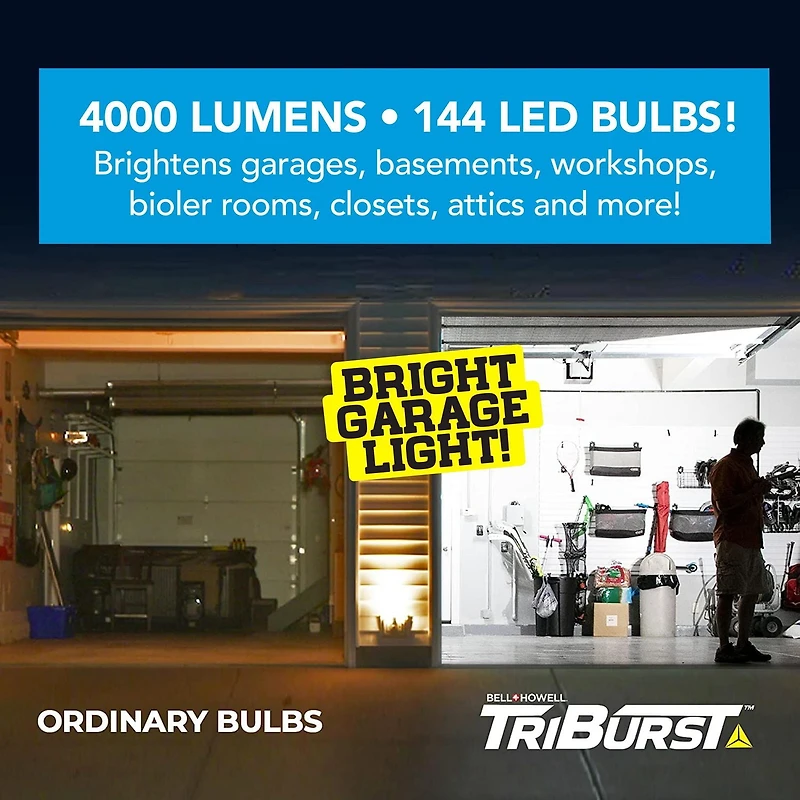 Bell + Howell Triburst 4000 Lumens Multi Directional LED Garage and Shop Light 144 Bulb Easy Install Energy Saving
