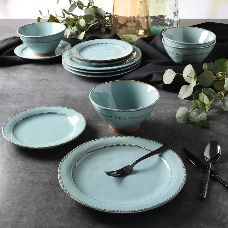 Gibson Elite Terranea Service de table 12 pièces Bleu sarcelle Terre cuite
