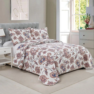 Marina Decoration Parure de lit ultra douce avec couvre-lit en tissu Pinsonic imprimé en relief et taies d'oreiller, motif floral cachemire taupe
