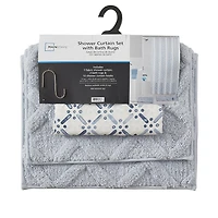 Mainstays Ensemble d'accessoires de Bain Rylee Diamond de 15 Pièces, Bleu/Blanc Ensemble de bain bleu/blanc