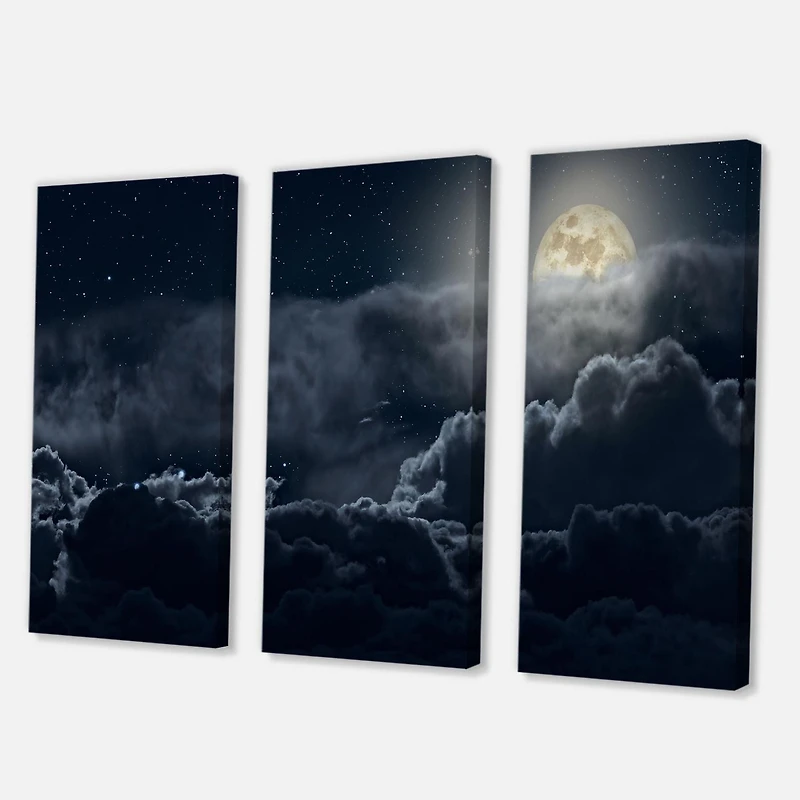 Designart Cloudy Full Moon Night Canvas Wall Art