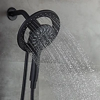 The akuaplus® square thermostatic valve with 4-way diverter, 2 magnetic handshowers or simultaneously.  Hand shower 3 settings with Push-Buttom and a swiveling shower head.  Matte black finish