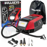 Gonfleur de pneu Bullseye 12 V CC – Gonflage rapide en 2 minutes, arrêt automatique, max 150 PSI, rangement facile du cordon, manomètre numérique, affichage LED