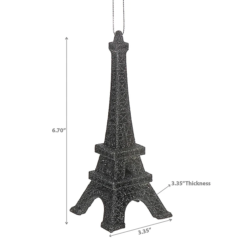 Christmas Black Glitter Ornament Eiffel Tower - Set of 12
