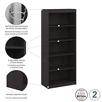 Bestar Universel 30W Standard 5 Shelf Bookcase in charcoal maple