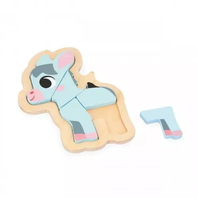 Janod 4 Wooden 2 to 5 Pieces-Farm Animal-Themed Puzzles-Children’s Toys-Educational Games-Early-Learning Toys-18 Months +