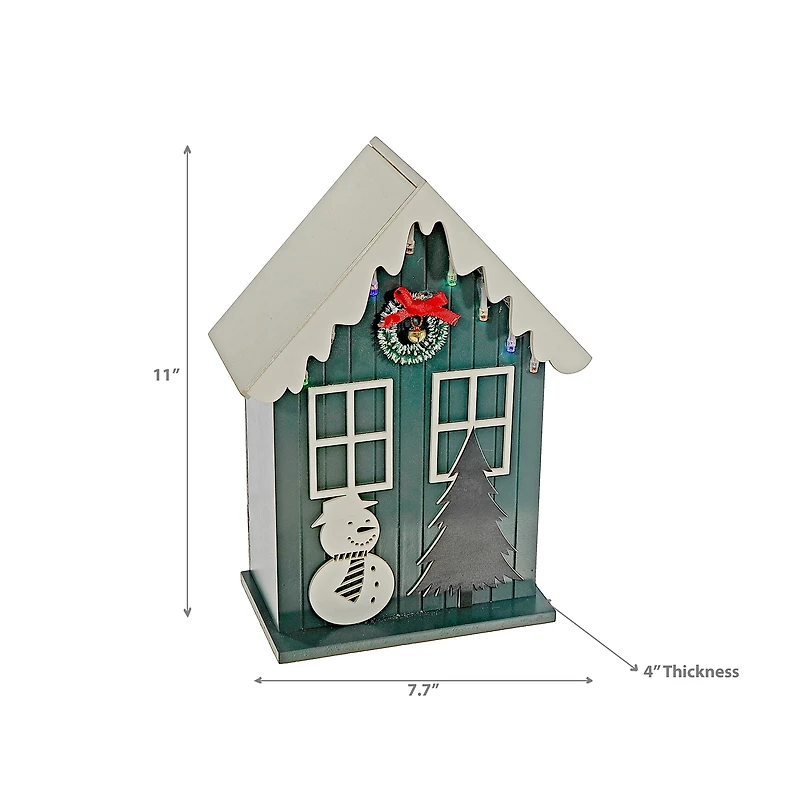Maison En Bois À Led Avec Bonhomme De Neige (Vert) Et Minuterie