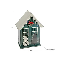 Maison En Bois À Led Avec Bonhomme De Neige (Vert) Et Minuterie