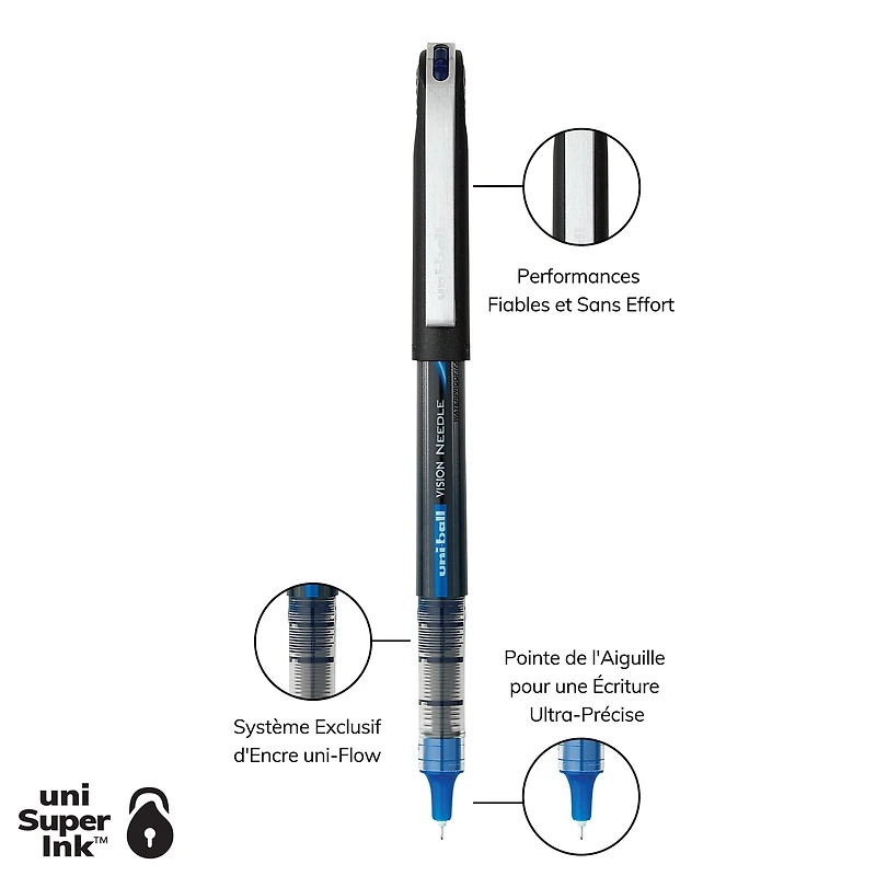 uniball™ Vision Needle Rollerball Pens, Micro Point (0.5mm), Blue, 5 Pack