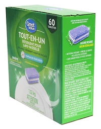 Great Value All-In-One Dishwasher Detergent, 60 Tabs / 1.02 kg