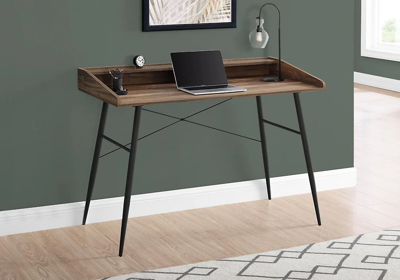 Monarch Specialties Computer Desk, Home Office, Laptop, Storage Shelves, 48"l, Work, Metal, Laminate, Brown, Black, Contemporary, Modern