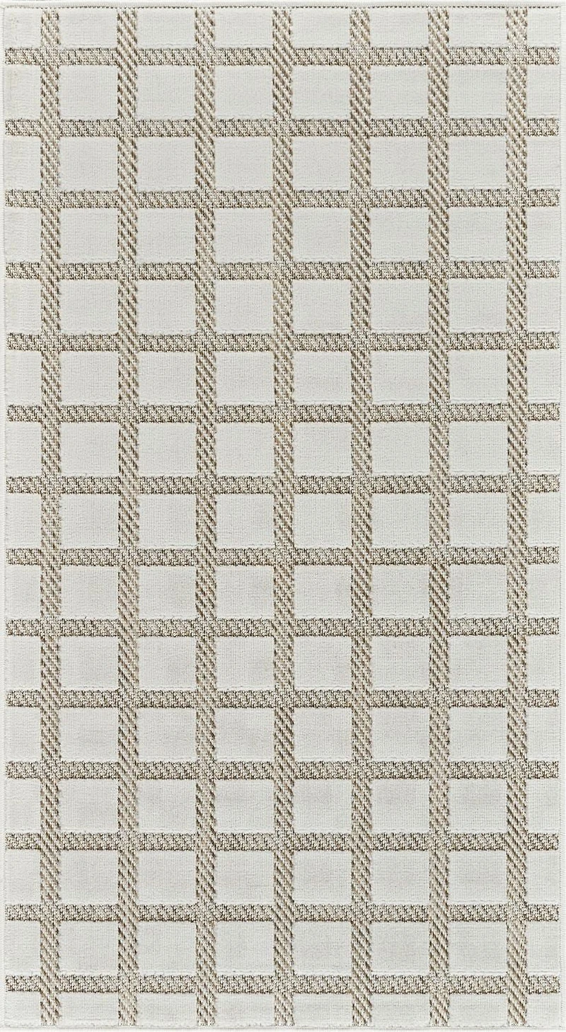 Tapis d'interieur exterieur a carreaux Rug Branch Maise, beige creme, moderne - Entree, couloir, salle de bain et cuisine