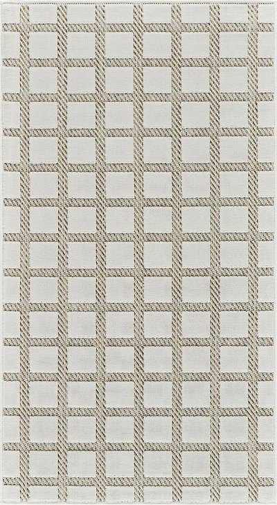 Tapis d'interieur exterieur a carreaux Rug Branch Maise, beige creme, moderne - Entree, couloir, salle de bain et cuisine