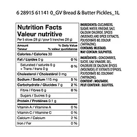 Great Value Bread & Butter Sweet Pickles, 1L