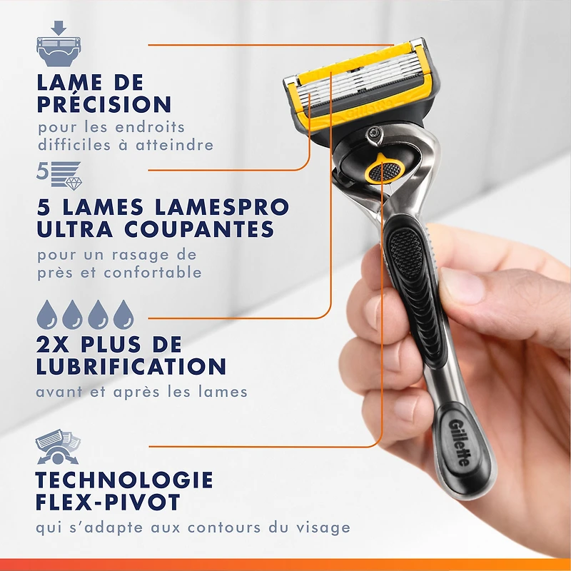 Gillette Fusion5 ProGlide Shield Shaving Razor for Men, 1 Razor Handle, 2 Refills, 2x Lubrication, FlexBall Handle and Precision Trimmer for Men, 1CT
