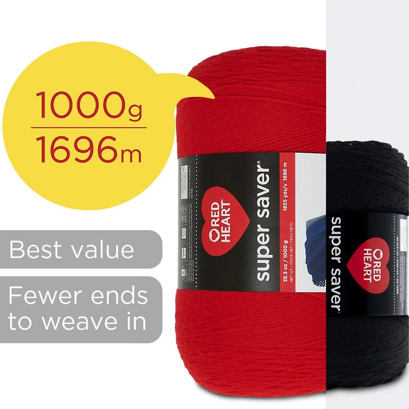 Red Heart® Super Saver®1000G Yarn, Acrylic #4 Medium, 35.3 oz/1000g, 1855 Yards