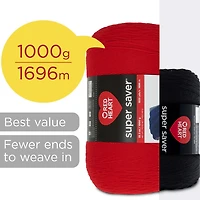 Red Heart® Super Saver®1000G Yarn, Acrylic #4 Medium, 35.3 oz/1000g, 1855 Yards
