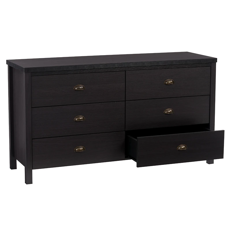 CorLiving Boston Modern Engineered Wood 6 Drawer Wide Adult Dresser with Interlocking Drawers, Black