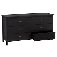 CorLiving Boston Modern Engineered Wood 6 Drawer Wide Adult Dresser with Interlocking Drawers, Black