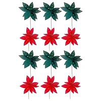 Lot De 12 Pics À Poinsettia En Feutre Pailleté