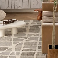 Tapis d'interieur exterieur abstrait Rug Branch Hogar, gris creme, moderne - Salon, chambre, salle a manger et cuisine