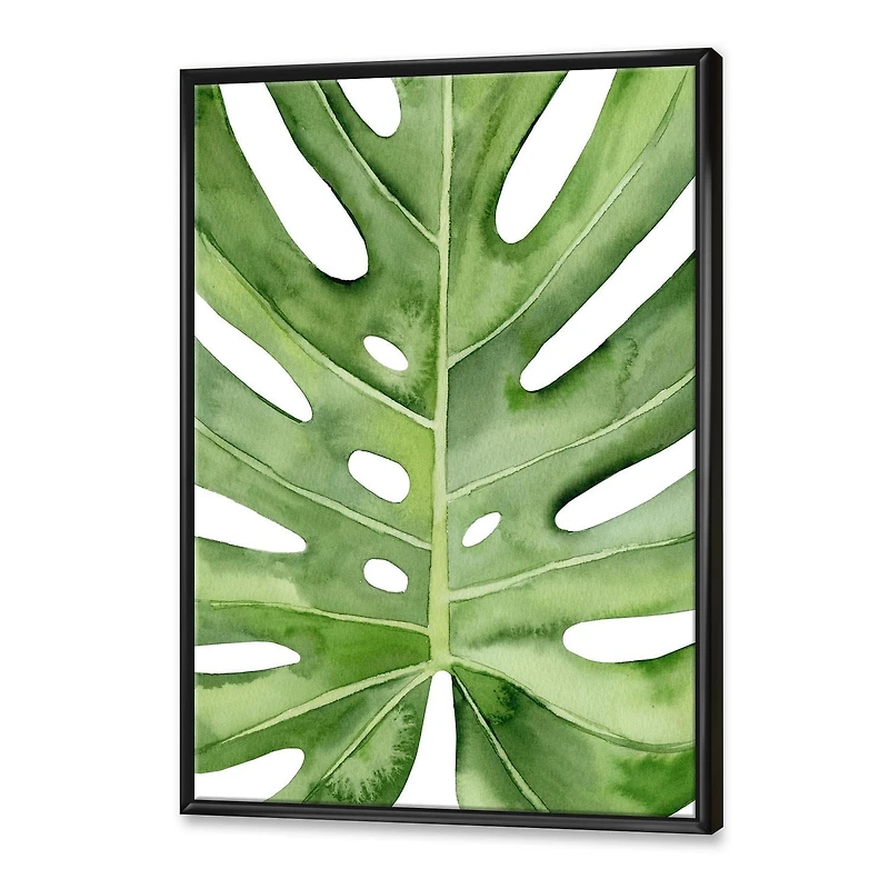 Designart Green Monstera Leaf Tropical Palm Botanical Detail FLOAT FRAME WALL ART